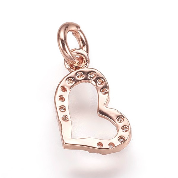 

PandaHall Brass Micro Pave Cubic Zirconia Pendants, Heart Charms, Rose Gold, 12.5x8x2mm, Hole: 3mm Brass+Cubic Zirconia Heart Clear