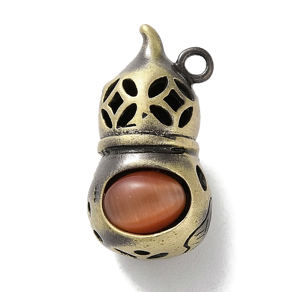

PandaHall Brass Pendants, with Cat Eye, Cadmium Free & Lead Free, Gourd, Chocolate, 23x12.5x11.5mm, Hole: 1.8mm Brass Others Brown
