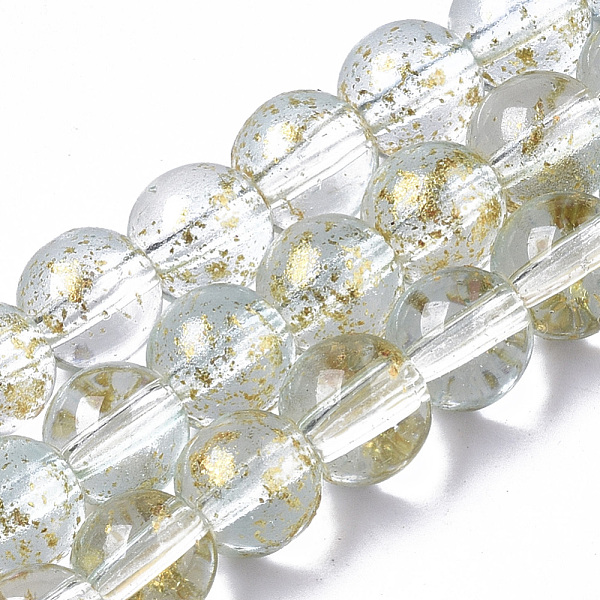 

PandaHall Transparent Spray Painted Glass Bead Strands, with Golden Foil, Round, Clear, 6~7mm, Hole: 1.2~1.5mm, about 65~67pcs/Strand, 14.76...