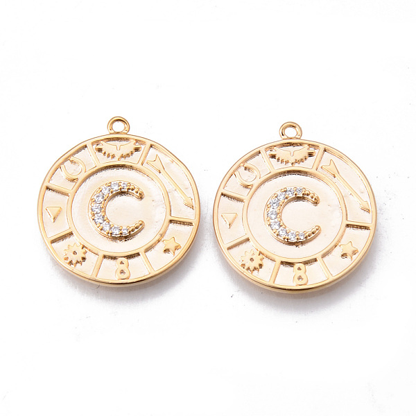 

PandaHall Brass Micro Pave Clear Cubic Zirconia Pendants, Nickel Free, Flat Round with Moon, Real 18K Gold Plated, 25x23x2mm, Hole: 1.5mm...