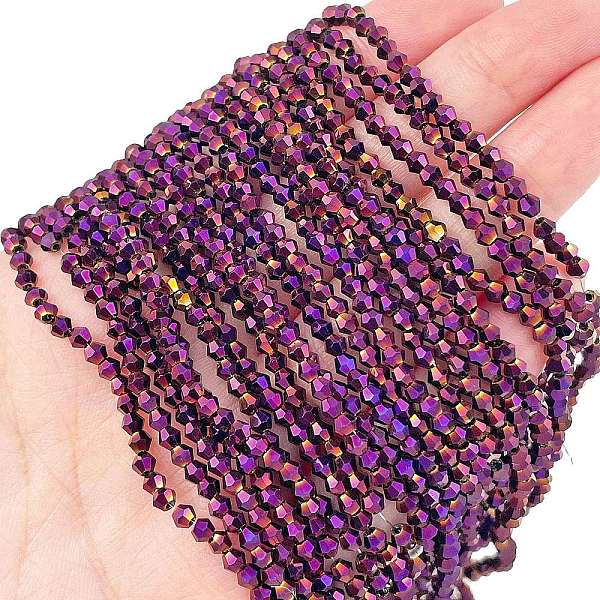 

PandaHall Transparent Electroplate Glass Beads Strands, Full Plated, Faceted, Bicone, Purple Plated, 3x2.5mm, Hole: 0.7mm, about...