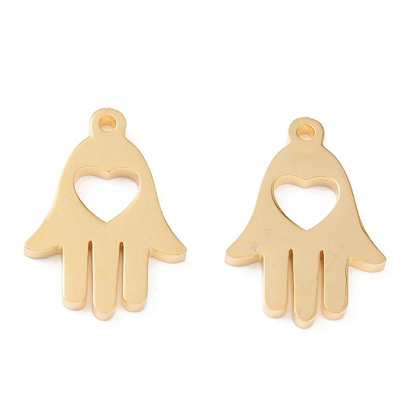

PandaHall 201 Stainless Steel Pendants, Manual Polishing, Hamsa Hand/Hand of Miriam with Heart Vacuum Plating , Real 18K Gold Plated...