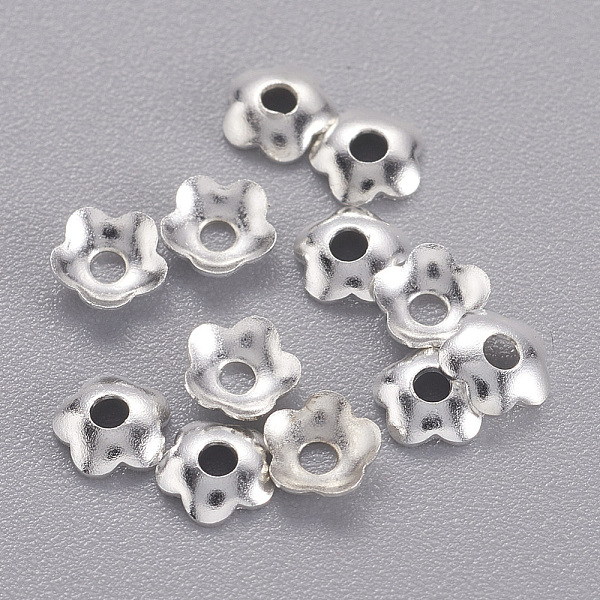 

PandaHall Brass Bead Caps, Flower, Nickel Free, Silver Color Plated, 4mm Brass Silver