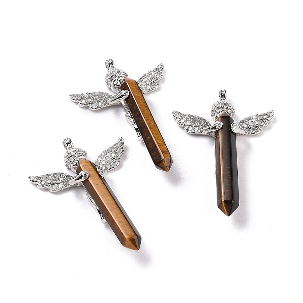 

PandaHall Natural Tiger Eye Faceted Double Terminal Pointed Big Pendants, Angel Charms, with Platinum Tone Brass Findings...