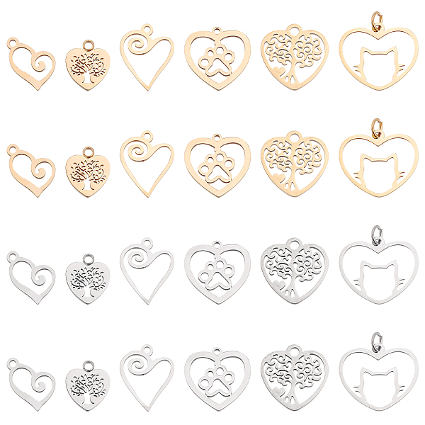 

PandaHall AHADERMAKER 24Pcs 6 Style Stainless Steel Pendants, Heart, Golden & Stainless Steel Color, 4pcs/style Stainless Steel Heart