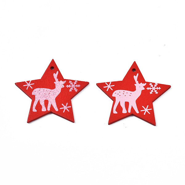 

PandaHall Christmas Theme Spray Painted Wood Pendants, Single-Sided Printed, Star with Reindeer/Stag, Red, 47x49x2.5mm, Hole: 2mm Wood Star...