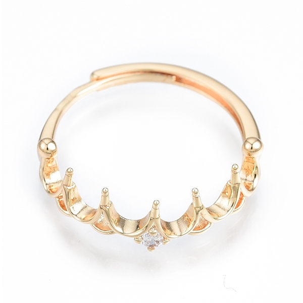 

PandaHall Brass Micro Clear Cubic Zirconia Adjustable Ring Settings, For Half Drilled Beads, Nickel Free, Crown, Real 18K Gold Plated, US...