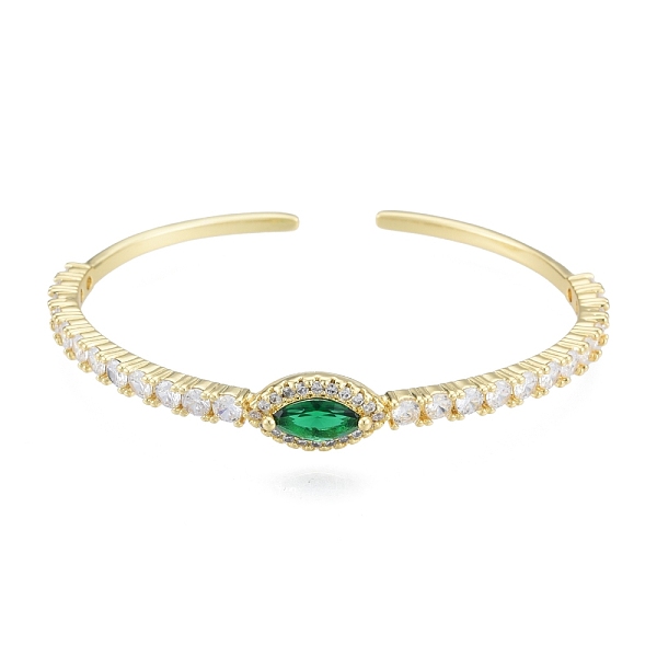 

PandaHall Cubic Zirconia Horse Eye Open Cuff Bangle, Real 18K Gold Plated Brass Jewelry for Women, Green, Inner Diameter: 1-7/8x2-1/4 inch...