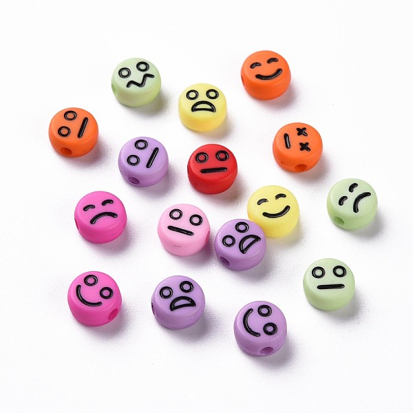 

PandaHall Opaque Mixed Color Acrylic Beads, Flat Round with Black Random Expression, 7x4mm, Hole: 1.6mm, about 3650pcs/500g Acrylic Flat..., Multicolor