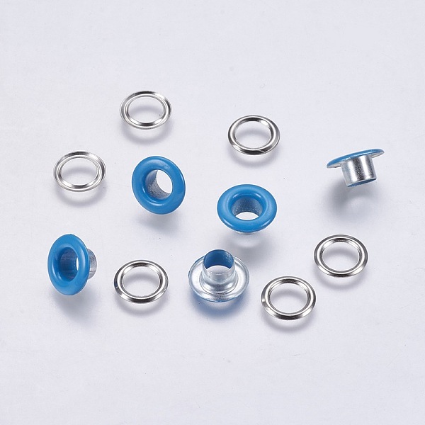 

PandaHall Iron Eyelets Ring, Rivet Snaps, Platinum, Dodger Blue, 10.5x5mm, Hole: 6mm Iron Blue