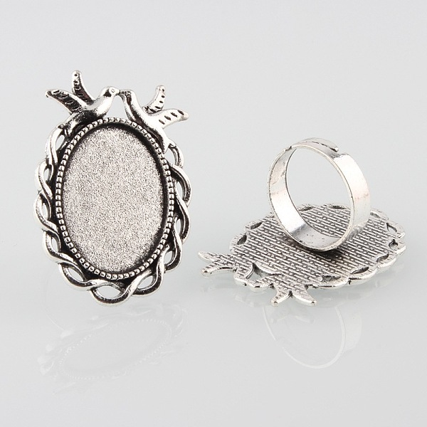 

PandaHall Vintage Adjustable Iron Finger Ring Components Alloy Double Kissing Birds Cabochon Bezel Settings, Cadmium Free & Lead Free...