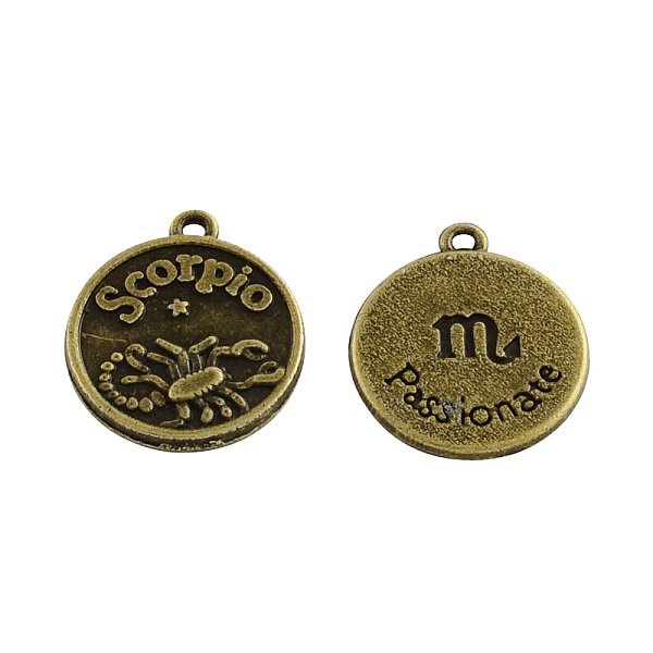 

PandaHall Double-side Tibetan Style Alloy Pendants, Flat Round with Constellation/Zodiac Sign Sign, Cadmium Free & Nickel Free & Lead Free...