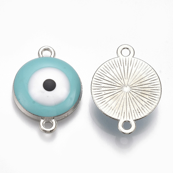 

PandaHall Alloy Links connectors, with Enamel, Flat Round with Evil Eye, Platinum, Dark Turquoise, 22x16x4.5mm, Hole: 1.5mm Alloy+Enamel..., Cyan