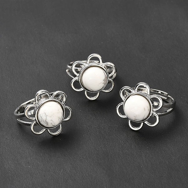 

PandaHall Natural Howlite Adjustable Rings, Platinum Tone Flower Brass Rings for Women, Cadmium Free & Lead Free, US Size 7 3/4(17.9mm)...