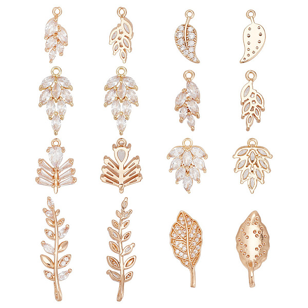 

PandaHall ARRICRAFT 16Pcs 8 Styles Brass Micro Pave Cubic Zirconia Pendants, Leaf with Teardrop, Long-Lasting Plated, Leaf..., Clear