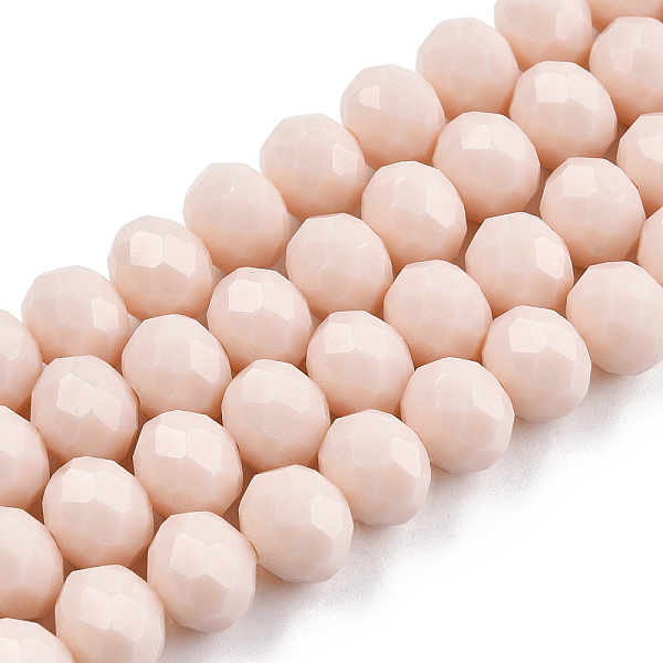 

PandaHall Opaque Solid Color Glass Beads Strands, Faceted, Rondelle, PeachPuff, 10x8mm, Hole: 1mm, about 63~65pcs/strand, 49~50cm Glass..., Brown
