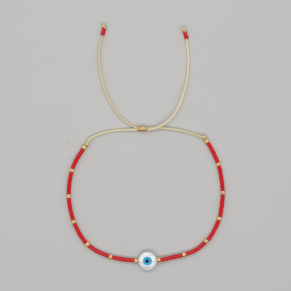 

PandaHall Adjustable Turkish Blue Shell Evil Eye Colorful Braided Beaded Bracelet for Women Glass Evil Eye