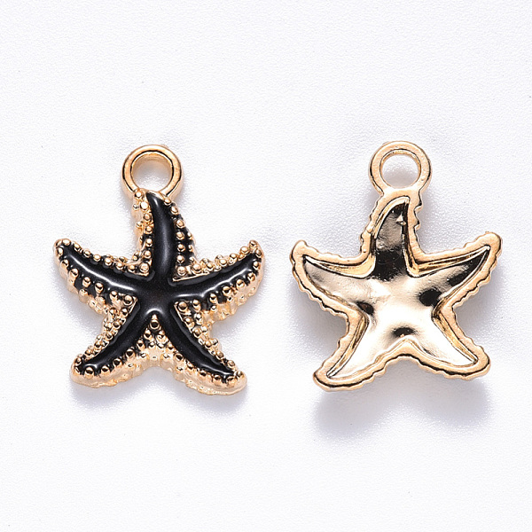 

PandaHall Alloy Enamel Pendants, Starfish, Light Gold, Black, 18x15x3mm, Hole: 2.5mm Alloy+Enamel Starfish Black