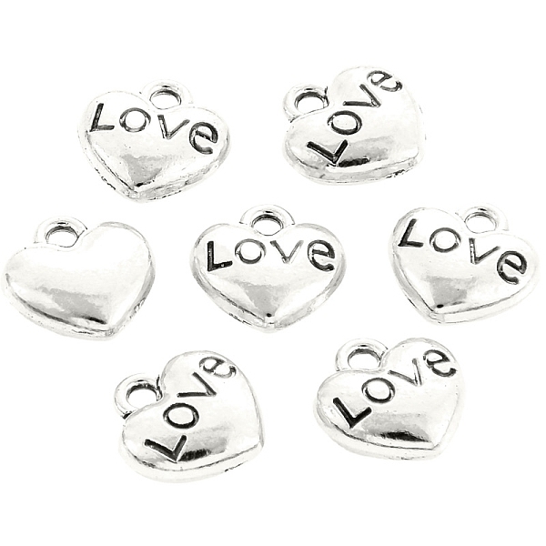 

PandaHall Valentine's Day Theme, Tibetan Style Alloy Charms, Heart with Word Love, Antique Silver, 8x8x3mm, Hole: 1mm Alloy Heart
