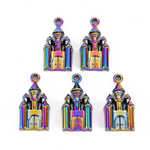 

PandaHall Rainbow Color Alloy Pendants, Cadmium Free & Nickel Free & Lead Free, Castle, 28x14x4mm, Hole: 2mm Alloy Building