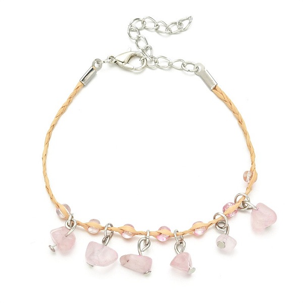 

PandaHall Boho Multicolor Beads Gravel Woven Anklets, Natural Rose Quartz Anklets Rose Quartz