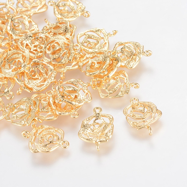 

PandaHall Brass Links connectors, Nickel Free, Real 18K Gold Plated, Flower, 15.5x10x2mm, Hole: 1mm Brass Flower