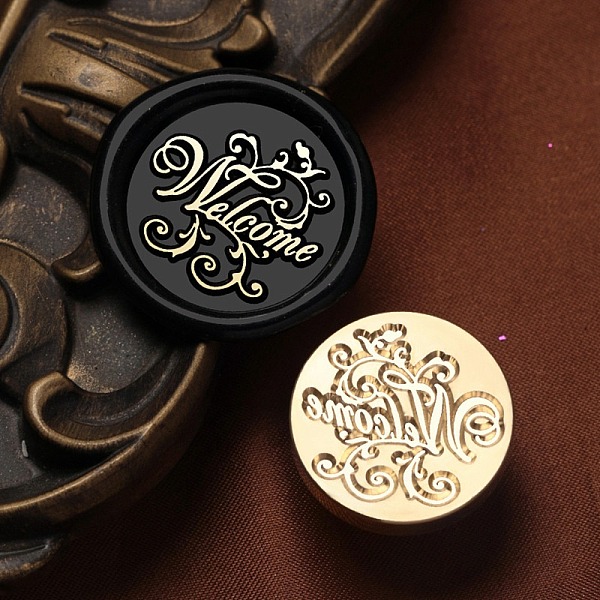

PandaHall Welcome Wax Seal Brass Stamp Heads, for Wax Seal Stamp, Golden, Word, 25x15mm, Inner Diameter: 7mm Brass Word