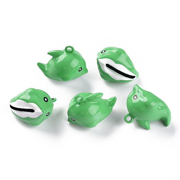 

PandaHall Baking Painted Brass Bell Pendants, Dolphin, Green, 17.5x24.5x17.5mm, Hole: 2mm Brass Dolphin Green