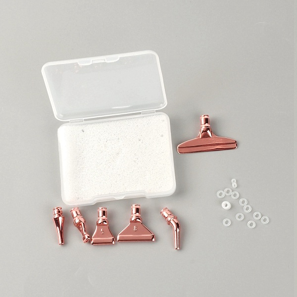 

PandaHall Zinc Alloy Diamond Sticky Pen Heads Set, with Silicone Rings & Plastic Box, Rose Gold, 0.5~2.2x0.5~3.6x0.1~0.7cm, Inner Diameter...