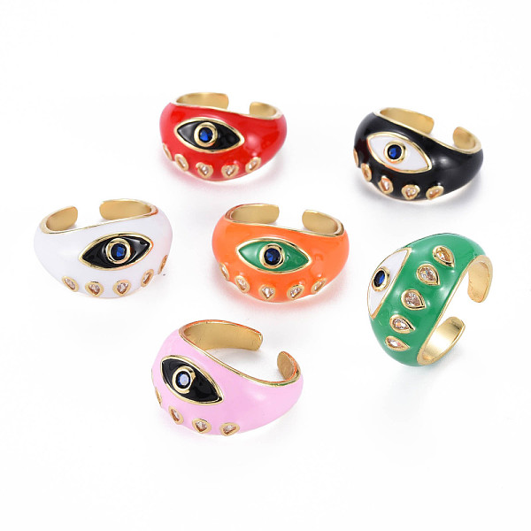

PandaHall Brass Micro Pave Colorful Cubic Zirconia Cuff Rings, Open Rings, with Enamel, Nickel Free, Evil Eye, Real 16K Gold Plated, Mixed..., Multicolor