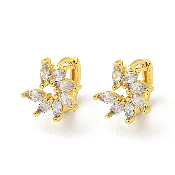 

PandaHall Brass Micro Pave Cubic Zirconia Hoop Earring, Real 18K Gold Plated, Flower, Clear, 13x13mm Brass Flower Clear