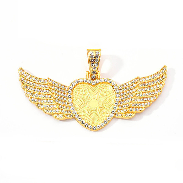 

PandaHall Alloy Pendant Cabochon Settings, with Crystal Rhinestone, Cadmium Free & Lead Free, Heart with Wing, Golden, Tray: 23x25mm..., Clear