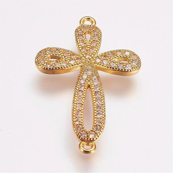 

PandaHall Brass Micro Pave Cubic Zirconia Links, Cross, Golden, 26x16x2mm, Hole: 1mm Brass+Cubic Zirconia Cross