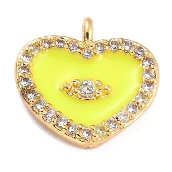 

PandaHall Golden Plated Brass Micro Pave Clear Cubic Zirconia Charms, with Enamel, Long-Lasting Plated, Heart with Eye, Yellow...