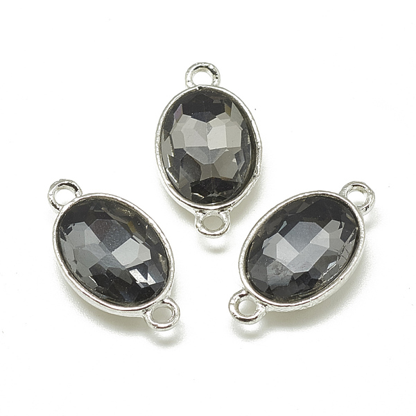 

PandaHall Alloy Glass Links connectors, Faceted, Oval, Platinum, Gray, 22x12x6mm, Hole: 1.5mm Alloy+Glass Oval Gray