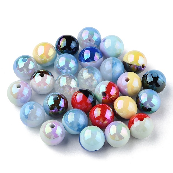 

PandaHall Two Tone UV Plating Opaque Acrylic Beads, Iridescent, Round, Mixed Color, 15.5x15mm, Hole: 2.6mm Acrylic Round Multicolor