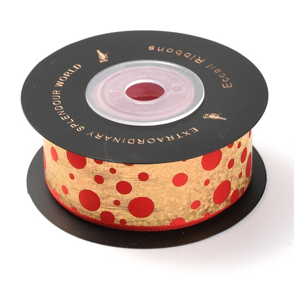 

PandaHall Polyester Ribbons, with Single Face Golden Hot Stamping, for DIY Gift Packing, Flower Packaging, Polka Dot Pattern, 1 inch(25mm)...