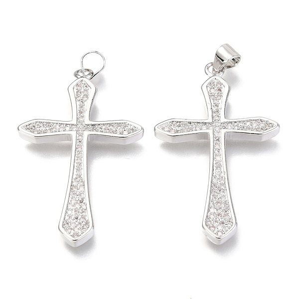 

PandaHall Brass Micro Pave Clear Cubic Zirconia Pendants, Cross, Real Platinum Plated, 36x22x3mm, Hole: 3mm Brass+Cubic Zirconia Cross Clear