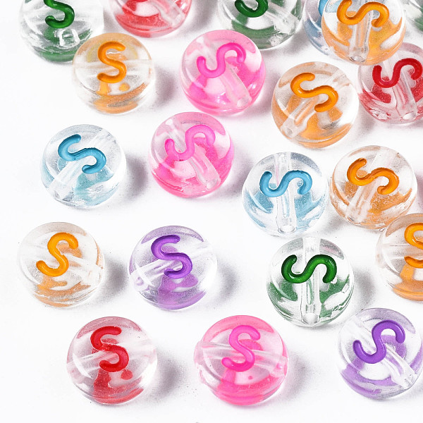 

PandaHall Transparent Clear Acrylic Beads, Horizontal Hole, Flat Round with Mixed Color Letter, Letter.S, 7x3.5mm, Hole: 1.2mm, about...