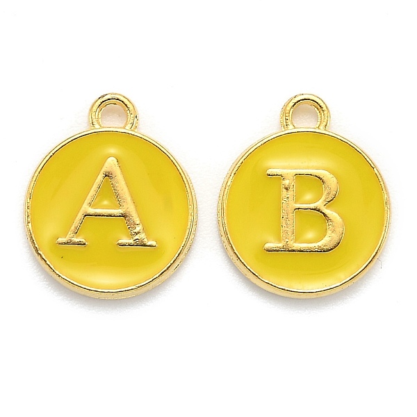 

PandaHall Initial Letter A~Z Alphabet Enamel Charms, Flat Round Disc Double Sided Charms, Golden Plated Enamelled Sequins Alloy Charms, Gold...