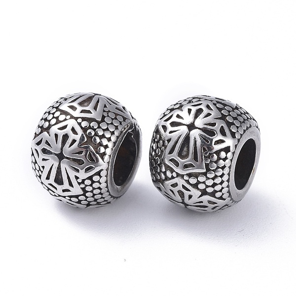 

PandaHall 304 Stainless Steel Beads, Large Hole Beads, Rondelle with Cross, Antique Silver, 13x10mm, Hole: 5.5mm 304 Stainless Steel...
