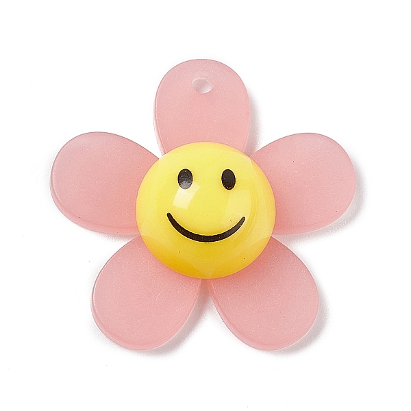 

PandaHall Frosted Translucent Acrylic Pendants, Sunflower with Smiling Face Charm, Pink, 29x30x9mm, Hole: 1.8mm Acrylic Flower Pink