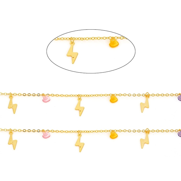 

PandaHall 3.28 Feet Handmade Brass Cable Chains, with Brass Lightning Charms & Glass Charms, Long-Lasting Plated, Soldered, Real 18K Gold...