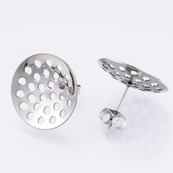 

PandaHall 304 Stainless Steel Stud Earring Findings, with Sieve Base, Ear Nuts/Earring Backs, Stainless Steel Color, 16mm, Hole: 1mm, Pin...
