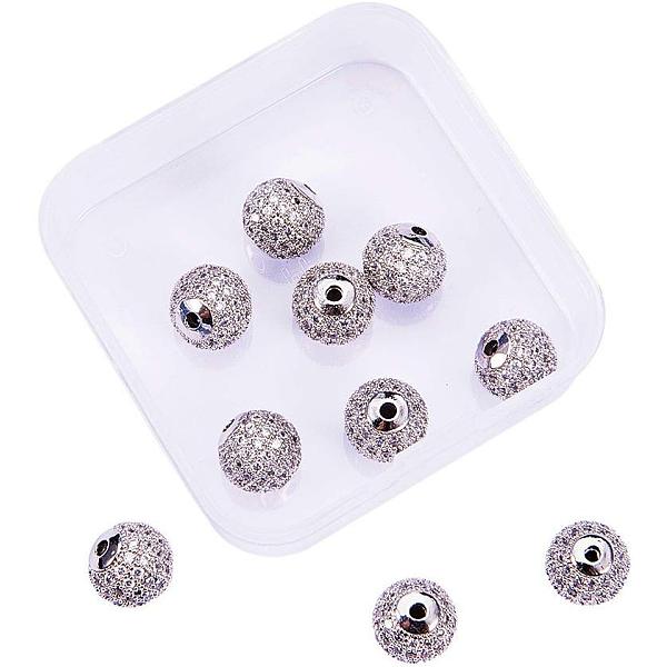 

PandaHall Rack Plating Brass Cubic Zirconia Beads, Long-Lasting Plated, Round, Platinum, 9.5~10x9~9.5mm, Hole: 2mm, 10pcs/box Brass+Cubic...