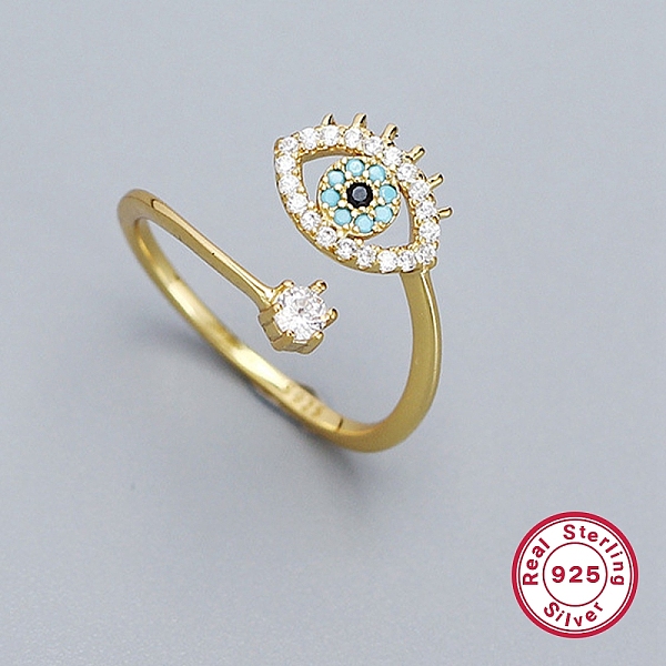 

PandaHall Cubic Zirconia Horse Eye Open Cuff Rings for Women, 925 Sterling Silver Jewelry, Real 18K Gold Plated, Inner Diameter: 17mm...
