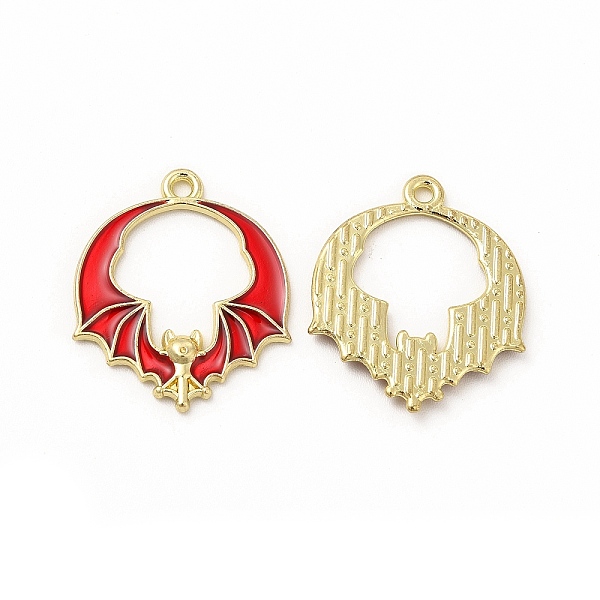 

PandaHall Rack Plating Alloy Enamel Pendants, Cadmium Free & Nickel Free & Lead Free, Halloween Theme, Bat Charm, Light Gold, FireBrick..., Red