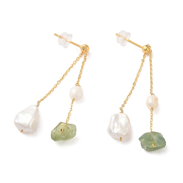 

PandaHall Sterling Silver Stud Earrings, with Natural Pearl, Natural Peridot, Jewely for Women, Teardrop, Real 18K Gold Plated, 52mm..., White