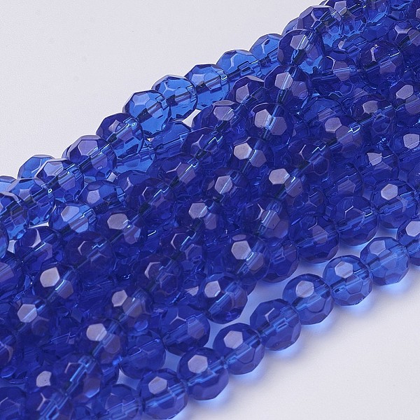 Faceted Glass Round Beads Strands