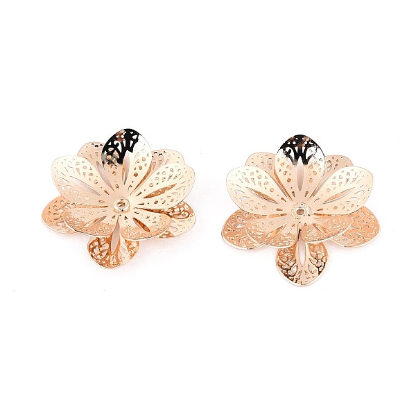 Brass Bead Caps, Flower, Light Gold, 23-24x23.5-24x5-6mm, Hole: 0.8-0.9mm